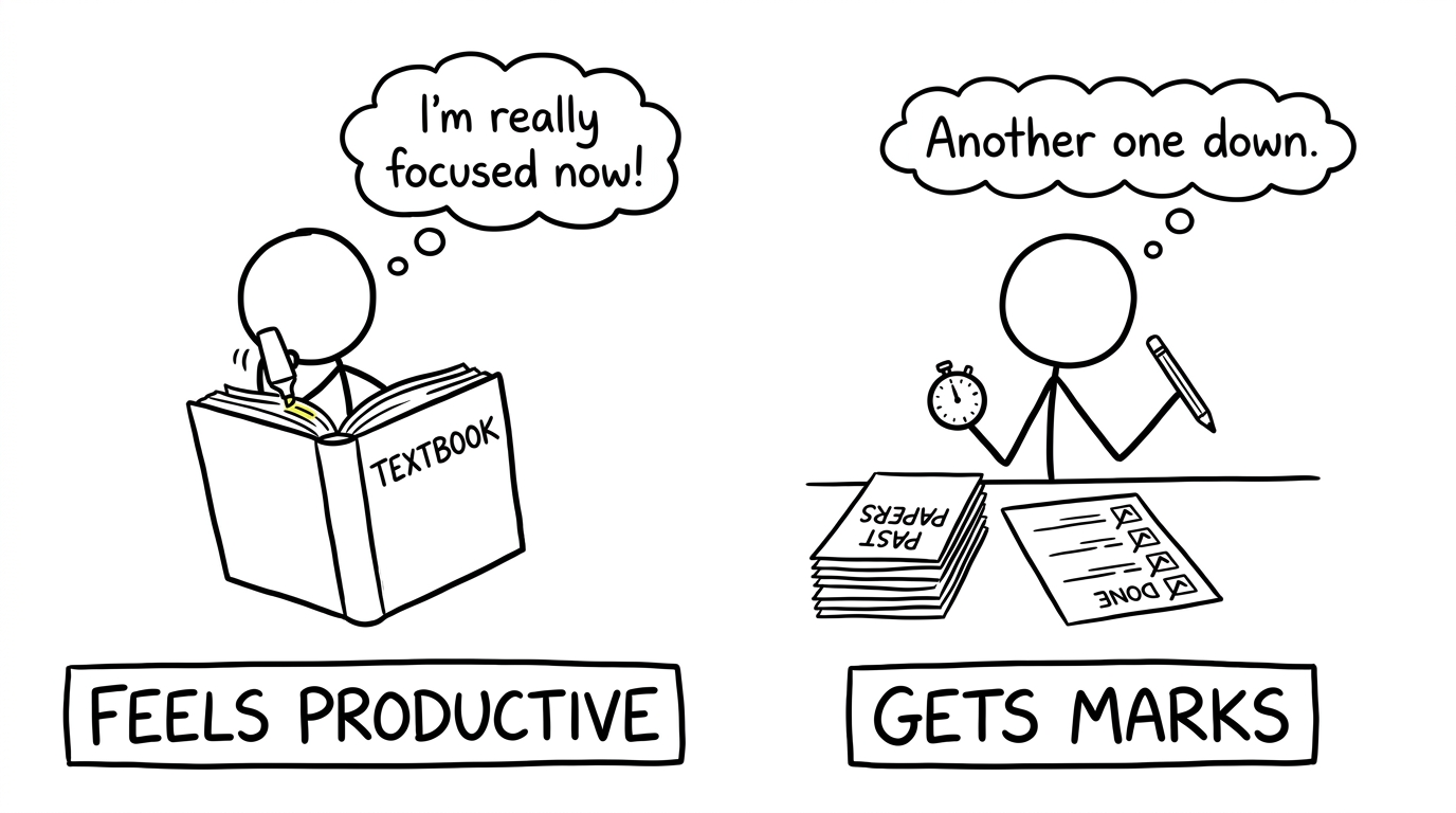 Feels productive vs gets marks: highlighting vs past paper practice
